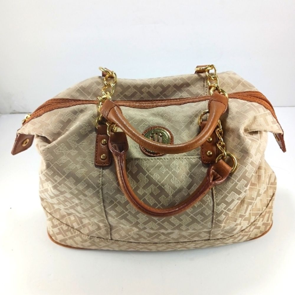 Tommy Hilfiger Beige Signature Logo Handbag Purse Satchel Top Canvas Exterior... - Picture 4 of 16